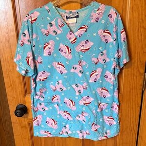 Women’s Scrub Top with Winter Kitty Design